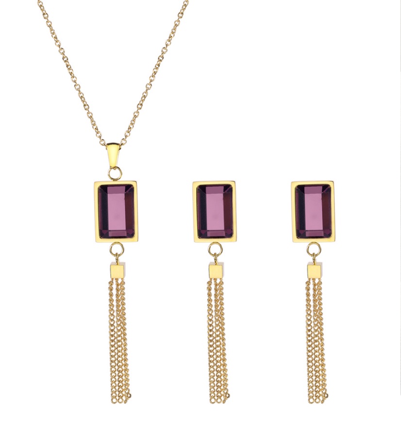 Wholesale Tassel Rectangle Glass Jewelry Set